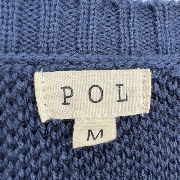 POL Blue Knit Sweater Women’s Medium Star Print Oversized V-Neck Long Sleeve - Picture 3 of 7